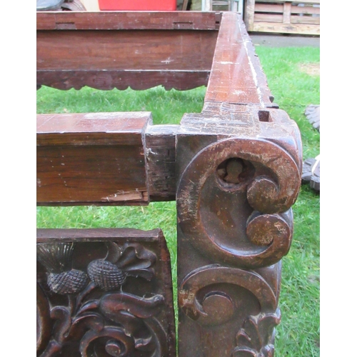 3 - An Antique carved rosewood double bed, carved with thistles and scrolls, width 66ins, length 84ins, ... 