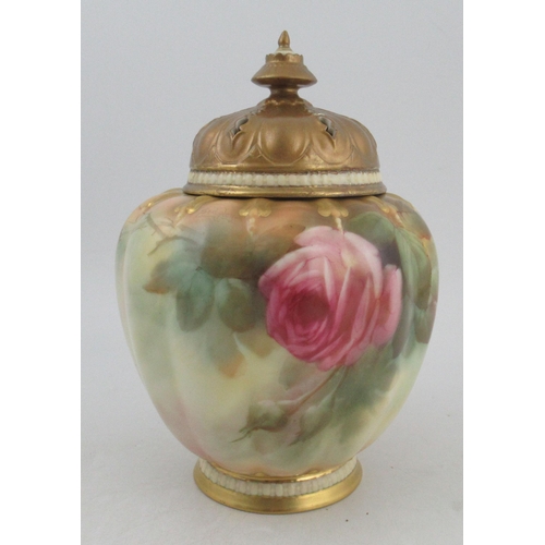 300 - A Royal Worcester vase, with associated restored cover, decorated with roses, shape No. 1312, height... 