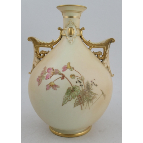 301 - A Royal Worcester globular blush ivory vase, decorated with shot silk field flowers, monogrammed Edw... 