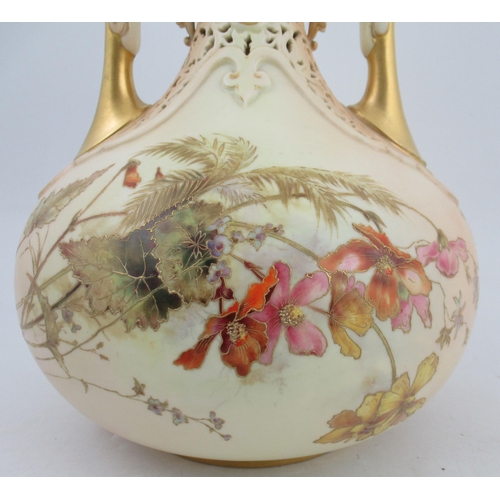 303 - A Royal Worcester blushed ivory vase, in the Persian style, part pierced body, shape No. 1199, heigh... 