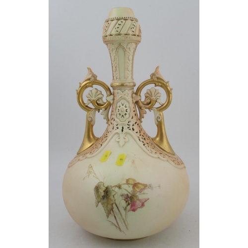 303 - A Royal Worcester blushed ivory vase, in the Persian style, part pierced body, shape No. 1199, heigh... 