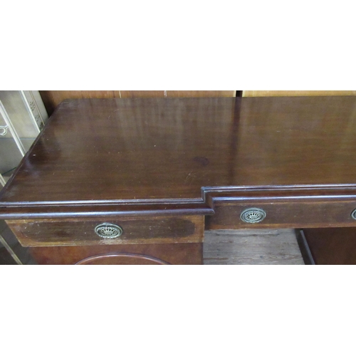 32 - A 19th century mahogany inverted break pedestal side board, width 66ins