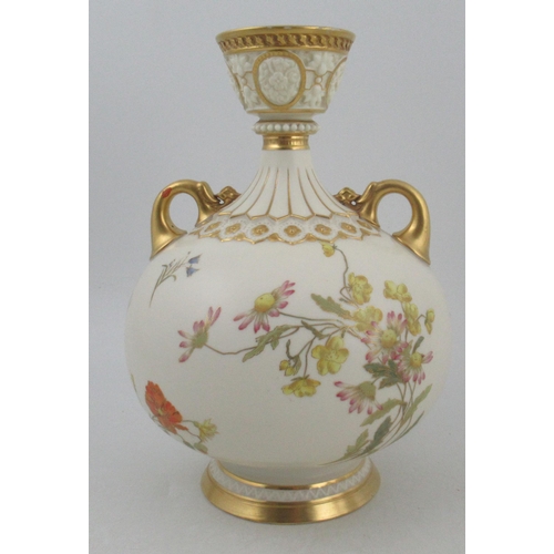 320 - A Royal Worcester globular gilded ivory vase, decorated with poppies and other flowers, shape No 110... 