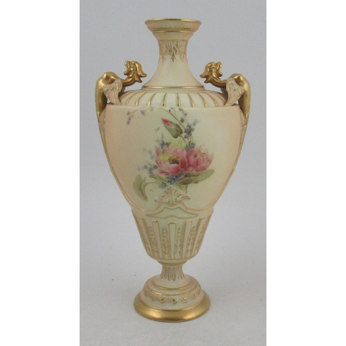 323 - A Royal Worcester vase, decorated with flowers to a blushed ivory ground, shape No 1674, height 11in... 