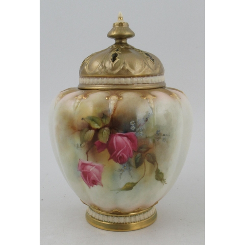 324 - A Royal Worcester vase, with associated restored cover, richly painted with flowers by Blake, shape ... 