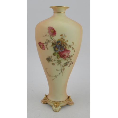 331 - A Royal Worcester blush ivory vase, decorated with flowers, shape No H106, height 9.75ins