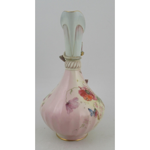 335 - A Royal Worcester blush ivory ewer, decorated with poppies and butterfly, monogramed Edward Raby, wi... 