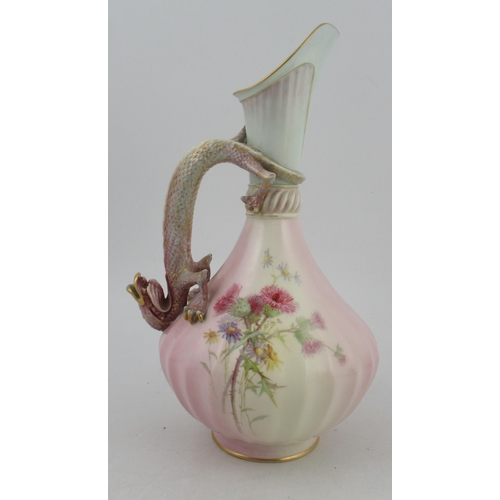 335 - A Royal Worcester blush ivory ewer, decorated with poppies and butterfly, monogramed Edward Raby, wi... 