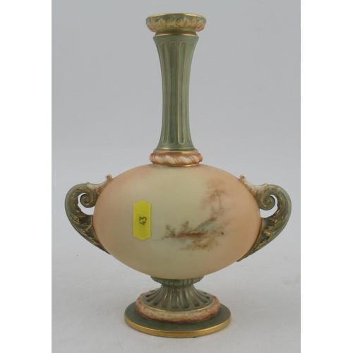 338 - A Royal Worcester ovoid blush ivory vase, decorated with a landscape highlighted in gilt, shape No 2... 