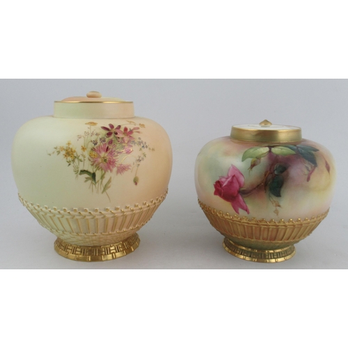 342 - Two Royal Worcester Pot pourri, lacking outer covers and one associated inner cover, the one blush i... 