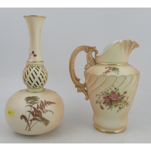 344 - A Royal Worcester ivory jug, with moulded body decorated with flowers, shape No 1652, height 9ins, t... 