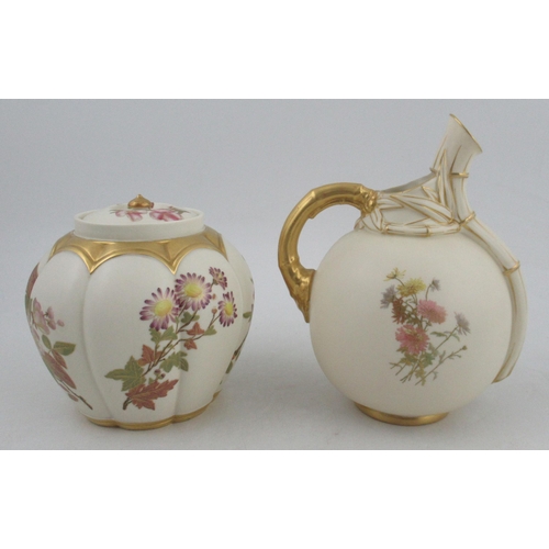 346 - A Royal Worcester globular glided ivory jug, decorated with flowers, shape No 1341, height 9ins, tog... 