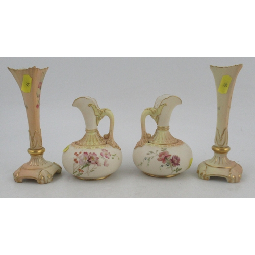 359 - A pair of Royal Worcester squat glided ivory vases, decorated with flowers, shape no 1136, height  4... 