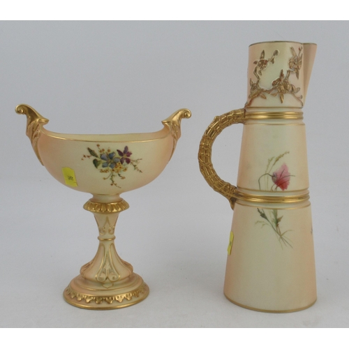 371 - A Royal Worcester blush ivory centre piece, on a pedestal, decorated with flowers, shape No H286, he... 