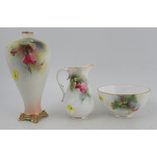 380 - A Royal Worcester milk jug and sugar bowl, both decorated with roses, height 4.5ins and 2.5ins, toge... 