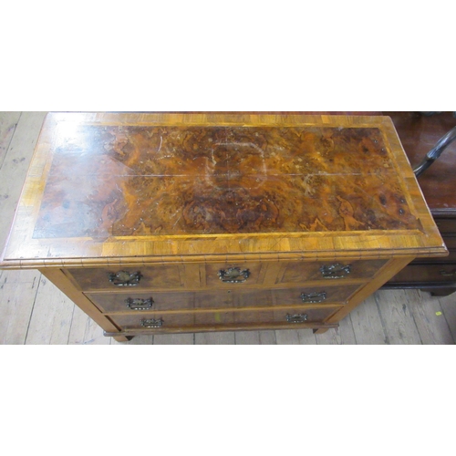 40 - An Antique walnut chest of three long drawers, 36ins x 16.5ins, height 33ins