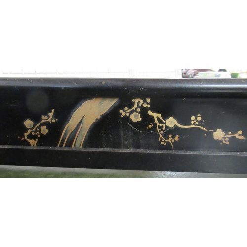 46 - An ebonised two fold screen/towel rail, with gilt decoration, height 49ins, each panel width 29ins