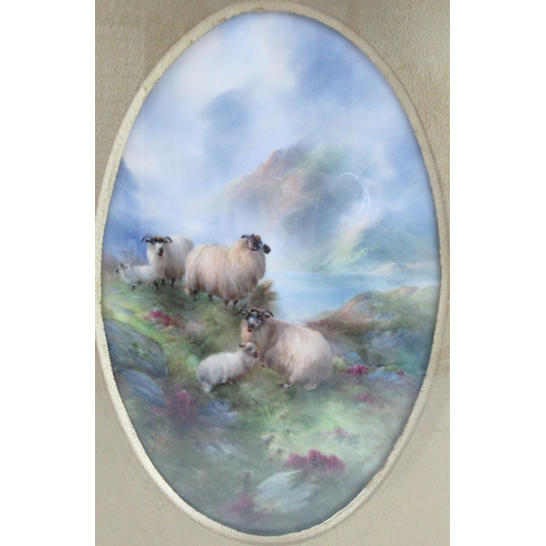 462 - A Royal Worcester oval porcelain plaque, decorated with sheep in a landscape by Harry Davis, maximum... 