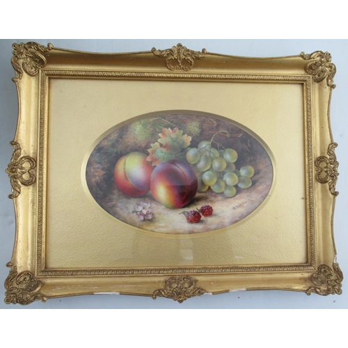 464 - A Royal Worcester oval plaque, hand painted with fruit by R Seabright, diameter 9.5ins