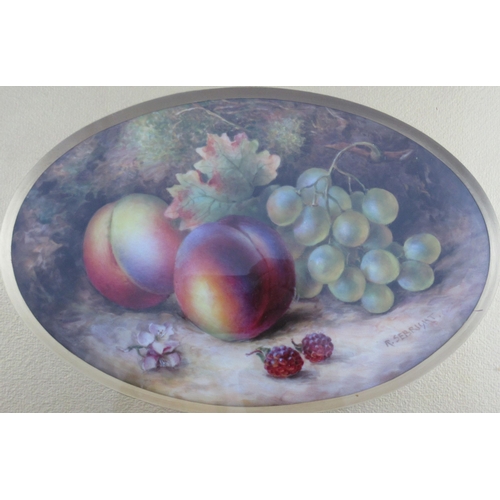 464 - A Royal Worcester oval plaque, hand painted with fruit by R Seabright, diameter 9.5ins