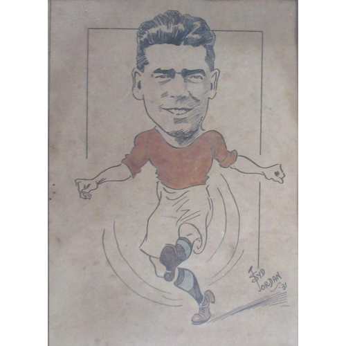 81 - Syd Jordan, caricature of a footballer, 7ins x 5ins