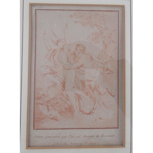 83 - A French numbered etching, of a nymph and satyr, circa 1780, inscribed 