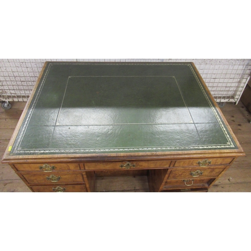 9 - An Antique elm writing desk, with tooled leather top and drop flap, fitted to the front, with one fr... 