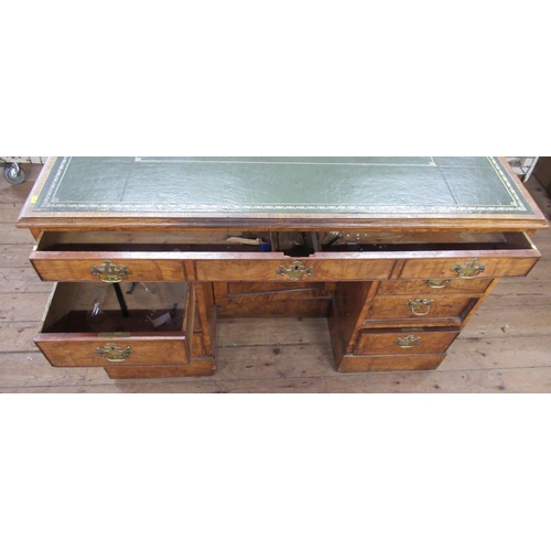 9 - An Antique elm writing desk, with tooled leather top and drop flap, fitted to the front, with one fr... 