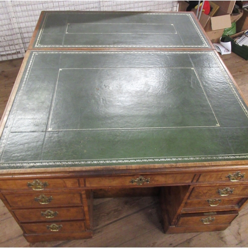 9 - An Antique elm writing desk, with tooled leather top and drop flap, fitted to the front, with one fr... 