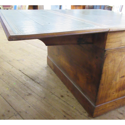 9 - An Antique elm writing desk, with tooled leather top and drop flap, fitted to the front, with one fr... 