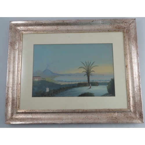 91 - A pair of Italian gouaches, Capodimonte, views depicting the Bay of Naples with mount Vesuvius smoki... 