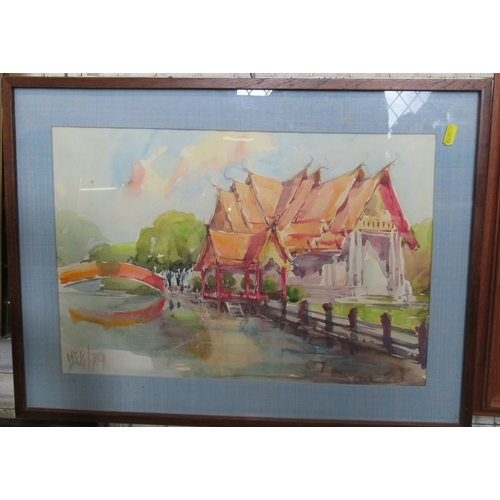 87 - A.Ree, two watercolours, two eastern river scenes, 12ins x 19ins and 12ins x 13ins