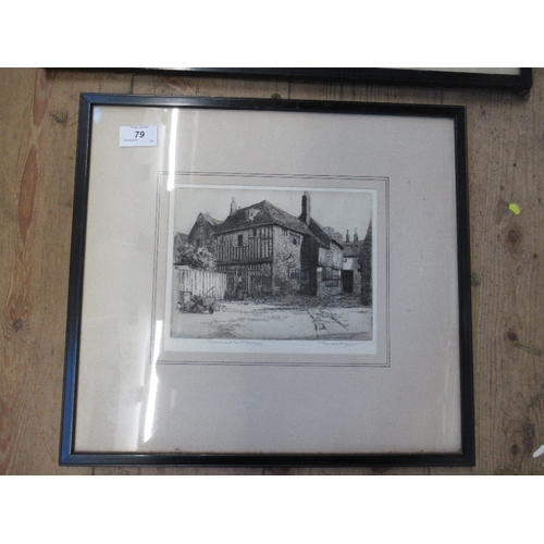 79 - An Antique signed etching, of the Mermaid, Rye Sussex, together with another etching of the Landgate... 