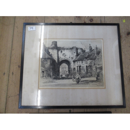 79 - An Antique signed etching, of the Mermaid, Rye Sussex, together with another etching of the Landgate... 