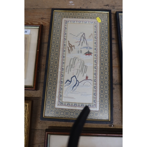 88 - A collection of Antique and later prints together with framed oriental silks