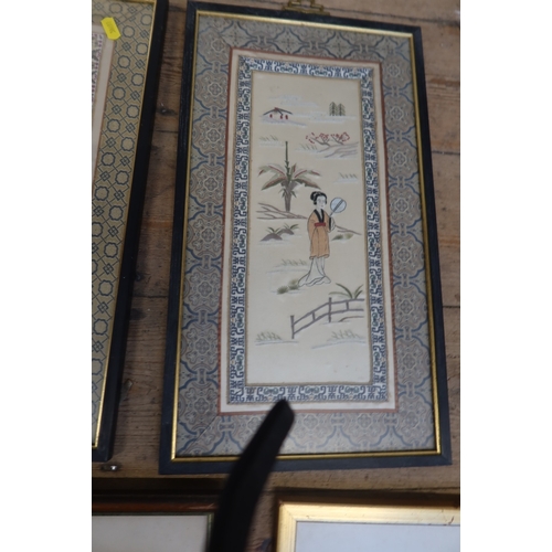 88 - A collection of Antique and later prints together with framed oriental silks