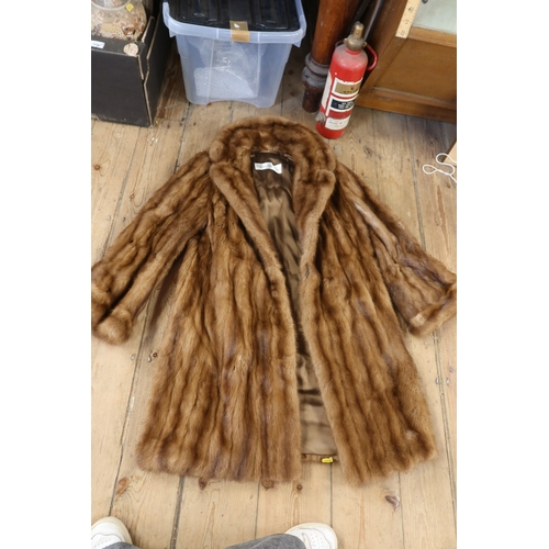 136 - A vintage fur coat and a fur stole