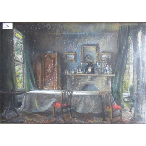 124 - Catherine Moody, pastel, Interior with Sphinx Clock, 15ins x 22.5ins