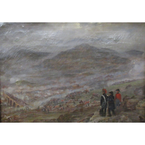 127 - A 19th century  oil on canvas, battle scene with soldiers, possibly Napoleonic , 19ins x 27ins