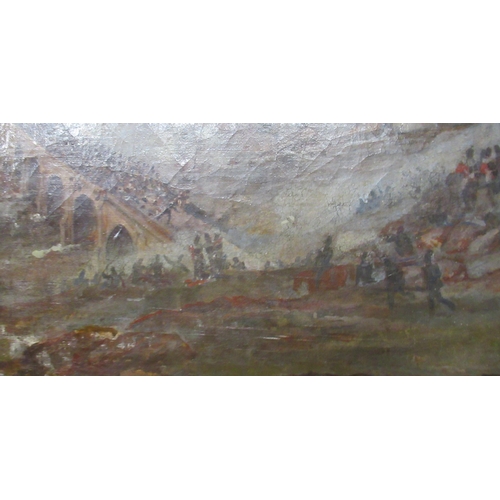 127 - A 19th century  oil on canvas, battle scene with soldiers, possibly Napoleonic , 19ins x 27ins