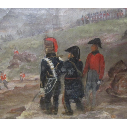 127 - A 19th century  oil on canvas, battle scene with soldiers, possibly Napoleonic , 19ins x 27ins