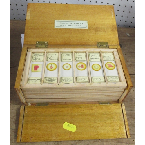 160 - Millikin & Lawley, a box containing a collection of J B Howard glass microscope slides, together wit... 