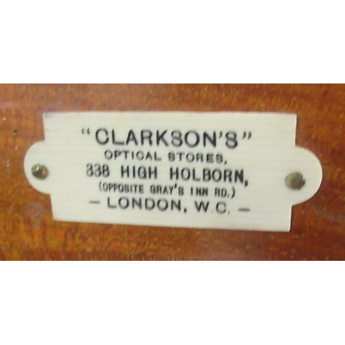 161 - A Baker London monocular microscope, the mahogany box with label for Clarkson, with accessories