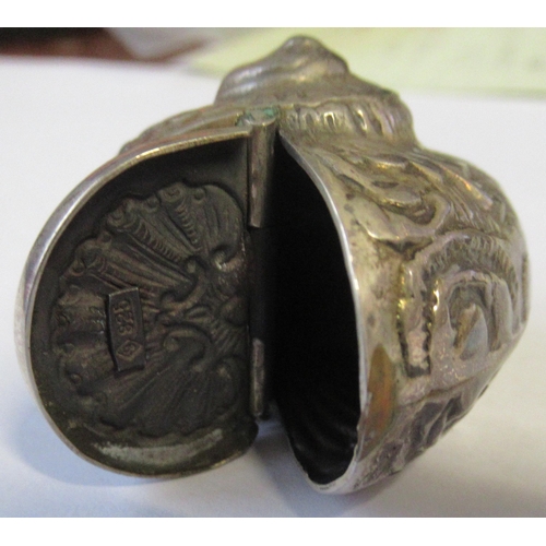 185 - A silver conch shell, with hinged cover, marked 925