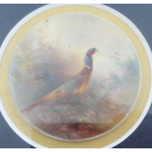 194 - A circular Royal Worcester plaque, decorated with a cock pheasant by James Stinton, diameter 1.75ins