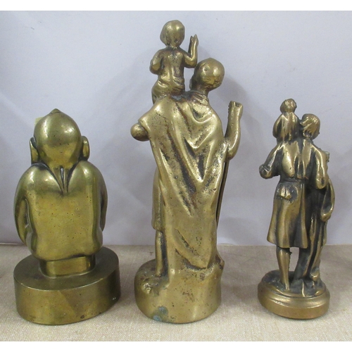 199 - Three brass figures, to include an Imp and two religious figures, height 7ins and down