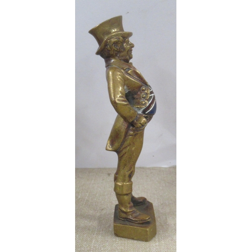 200 - A car mascot , a gilded metal figure, of John Bull, with enameled Union Jack to his chest, height 5i... 