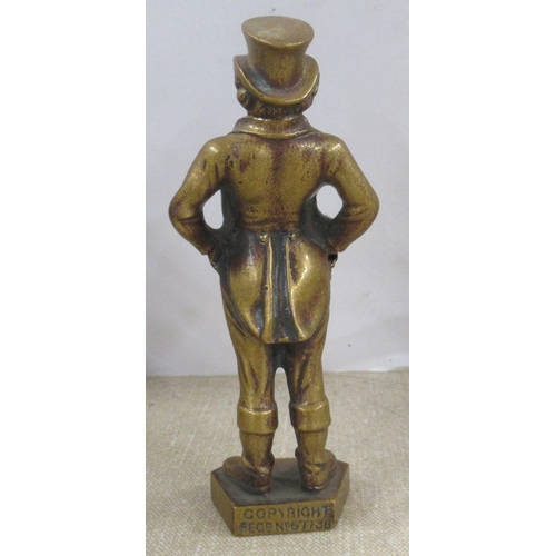 200 - A car mascot , a gilded metal figure, of John Bull, with enameled Union Jack to his chest, height 5i... 