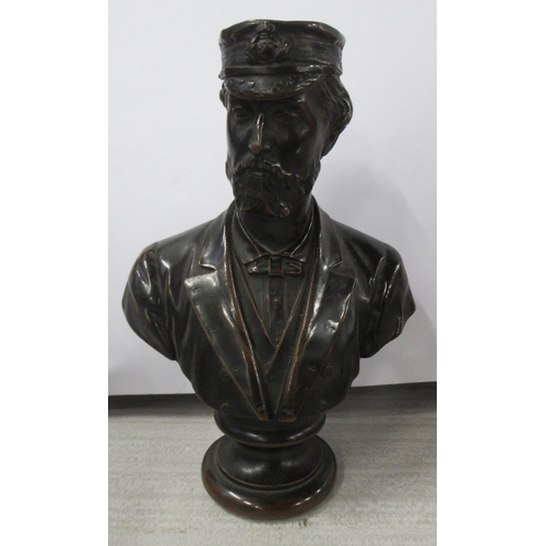 210 - A Victorian metal bust, of a man with naval cap and jacket, on socle base, marked 1873, height 8.5in... 