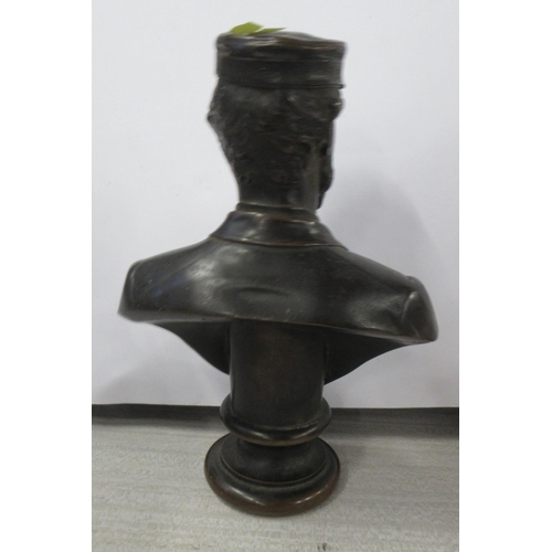 210 - A Victorian metal bust, of a man with naval cap and jacket, on socle base, marked 1873, height 8.5in... 